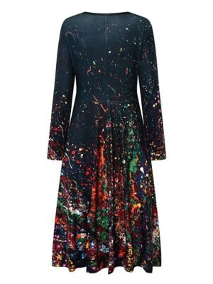 Casual Regular Fit Tie Dye Crew Neck Long Sleeve Midi Dress - Image 6