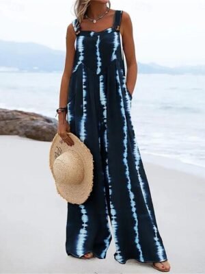 Casual Regular Fit Tie Dye Square Neck Sleeveless Jumpsuit - Image 2