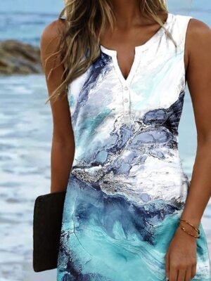 Casual Regular Fit Tie Dye V Neck Sleeveless Mini Dress - Image 2