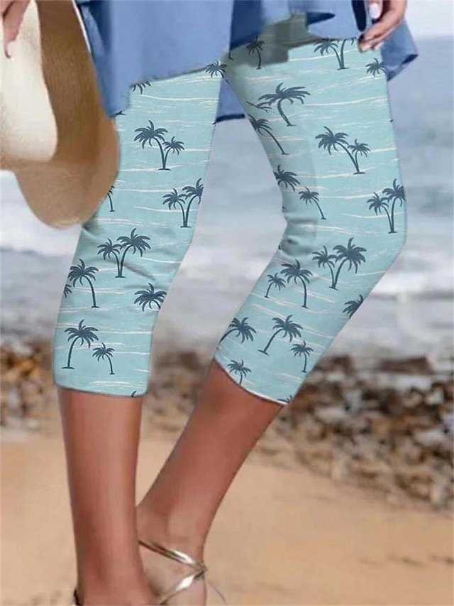 Casual Regular Fit Tree Print Calf-Length Capri Shorts - Image 1