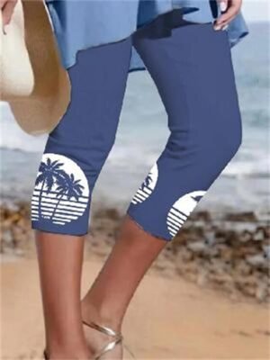 Casual Regular Fit Tree Print Calf-Length Capri Shorts - Image 2