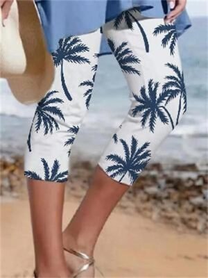 Casual Regular Fit Tree Print Calf-Length Capri Shorts - Image 3