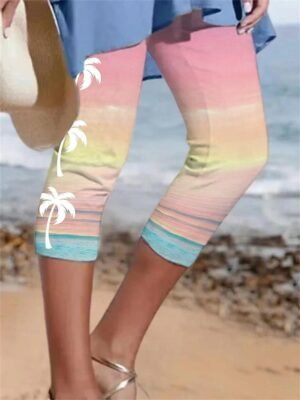 Casual Regular Fit Tree Print Calf-Length Capri Shorts - Image 4