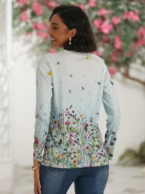 Casual Regular Floral Abstract Painting Round Neck Long Sleeve T-shirt - Image 3