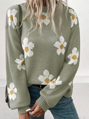 Casual Regular Floral Crew Neck Long Sleeve Knit Jumper - Image 14