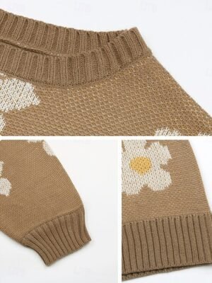 Casual Regular Floral Crew Neck Long Sleeve Knit Jumper - Image 2