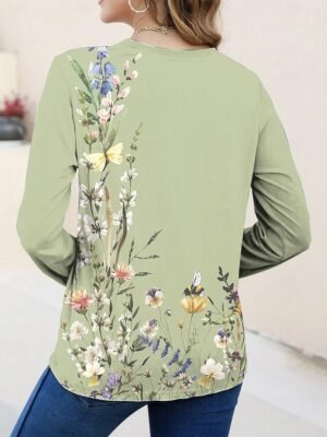 Casual Regular Floral Crew Neck Long Sleeve Tops - Image 2