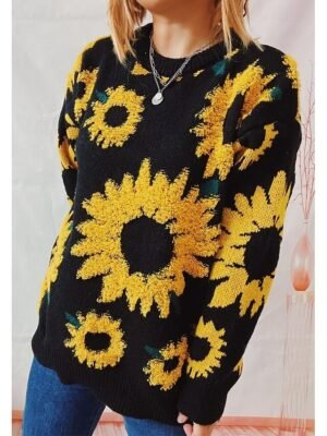 Casual Regular Floral Crew Neck Long Sleeve Knitted Jumper - Image 3