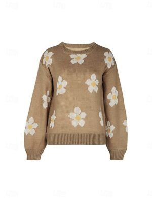 Casual Regular Floral Crew Neck Long Sleeve Knit Jumper - Image 3
