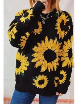 Casual Regular Floral Crew Neck Long Sleeve Knitted Jumper - Image 4