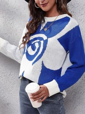 Casual Regular Floral Crew Neck Long Sleeve Knit Pullover - Image 4