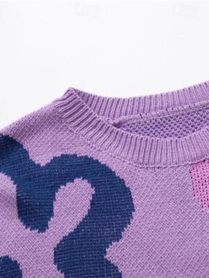 Casual Regular Floral Crew Neck Long Sleeve Knit Pullover - Image 4