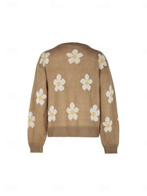 Casual Regular Floral Crew Neck Long Sleeve Knit Jumper - Image 5