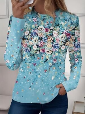 Casual Regular Floral Crew Neck Long Sleeve Tops - Image 6