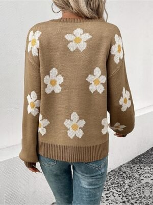 Casual Regular Floral Crew Neck Long Sleeve Knit Jumper - Image 8
