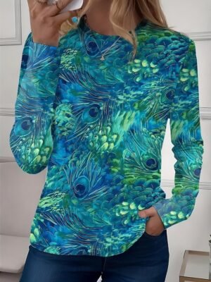 Casual Regular Floral Crew Neck Long Sleeve Tops - Image 9