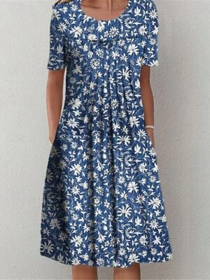Casual Regular Floral Crew Neck Short Sleeve Midi Dress - Image 10