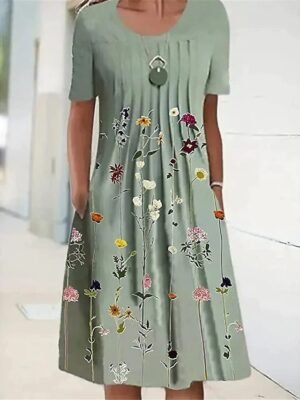 Casual Regular Floral Crew Neck Short Sleeve Midi Dress - Image 6