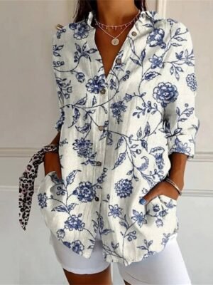 Casual Regular Floral Geometric Shirt Collar Long Sleeve Regular Shirt - Image 7