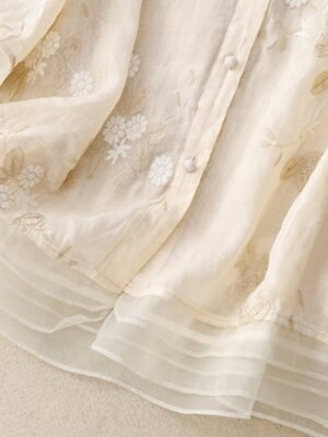 Casual Regular Floral High Neck 3/4 Sleeve Embroidered Top - Image 10