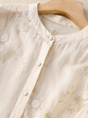 Casual Regular Floral High Neck 3/4 Sleeve Embroidered Top - Image 6
