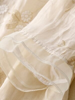 Casual Regular Floral High Neck 3/4 Sleeve Embroidered Top - Image 8