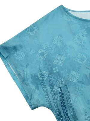 Casual Regular Floral Leaf Print Crew Neck Dolman Sleeve Short Blouse - Image 6