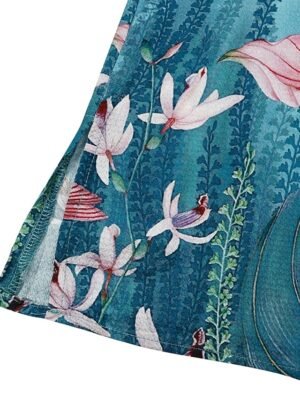 Casual Regular Floral Leaf Print Crew Neck Dolman Sleeve Short Blouse - Image 8