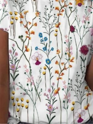 Casual Regular Floral Patchwork Round Neck Short Sleeve Top - Image 4