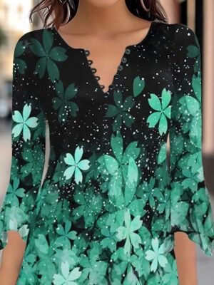 Casual Regular Floral Round Neck 3/4 Sleeve Tops - Image 4