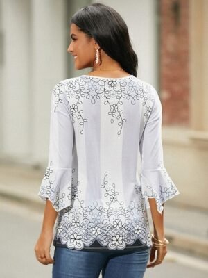 Casual Regular Floral Round Neck 3/4 Sleeve Top - Image 8