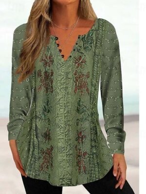 Casual Regular Floral Round Neck Long Sleeve Tunic Top - Image 1
