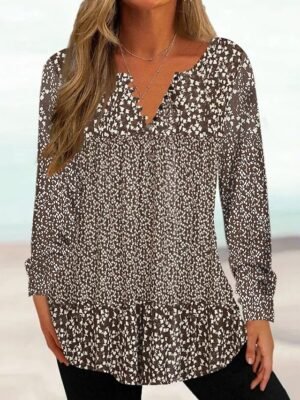 Casual Regular Floral Round Neck Long Sleeve Tunic Top - Image 3