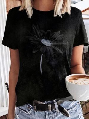 Casual Regular Floral Round Neck Short Sleeve Top - Image 2