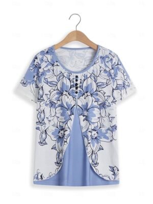 Casual Regular Floral Round Neck Short Sleeve Top - Image 2