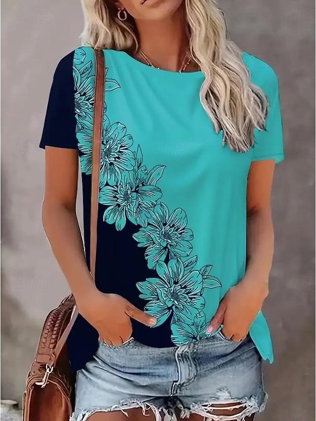 Casual Regular Floral Round Neck Short Sleeve Summer T-Shirt - Image 2