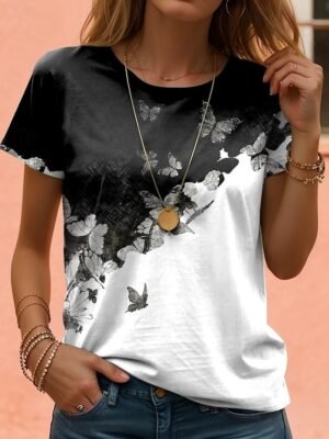 Casual Regular Floral Round Neck Short Sleeve Summer T-Shirt - Image 2