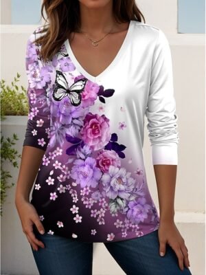 Casual Regular Floral Round Neck Short Sleeve Summer T-Shirt - Image 24
