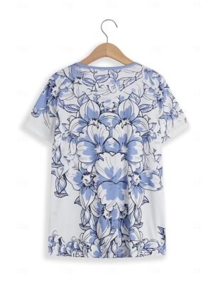 Casual Regular Floral Round Neck Short Sleeve Top - Image 3