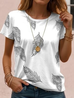 Casual Regular Floral Round Neck Short Sleeve Summer T-shirt - Image 3