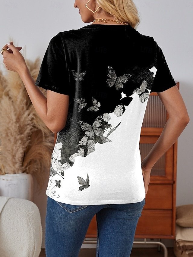 Casual Regular Floral Round Neck Short Sleeve Summer T-Shirt - Image 3