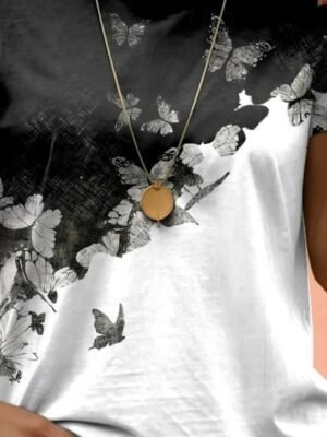 Casual Regular Floral Round Neck Short Sleeve Summer T-Shirt - Image 4