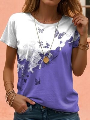 Casual Regular Floral Round Neck Short Sleeve Summer T-Shirt - Image 5