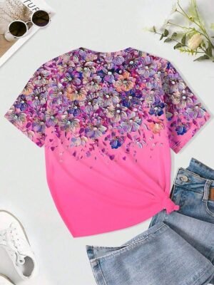 Casual Regular Floral Round Neck Short Sleeve Summer Top - Image 6
