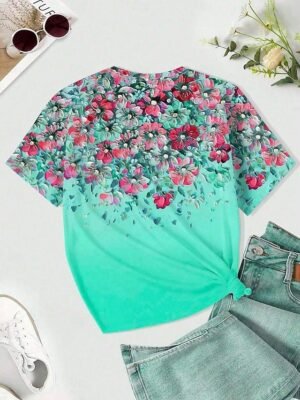 Casual Regular Floral Round Neck Short Sleeve Summer Top - Image 7
