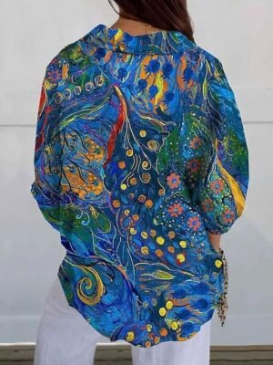 Casual Regular Floral Shirt Collar Long Sleeve Blouse - Image 2