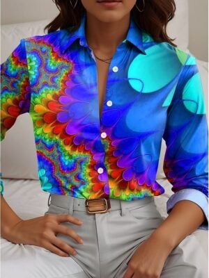 Casual Regular Floral Shirt Collar Long Sleeve Blouse - Image 2