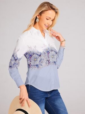 Casual Regular Floral Shirt Collar Long Sleeve Blouse - Image 2