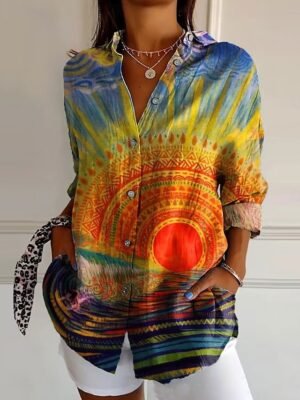 Casual Regular Floral Shirt Collar Long Sleeve Blouse - Image 4