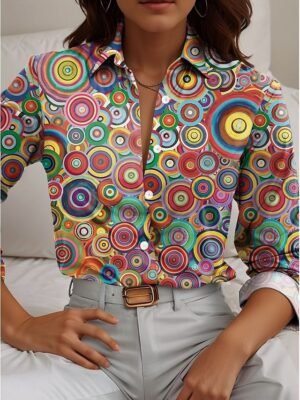 Casual Regular Floral Shirt Collar Long Sleeve Blouse - Image 4